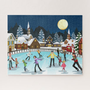 Ice Skating by Moonlight Puzzle, 16" x 20", 520pcs Jigsaw Puzzle