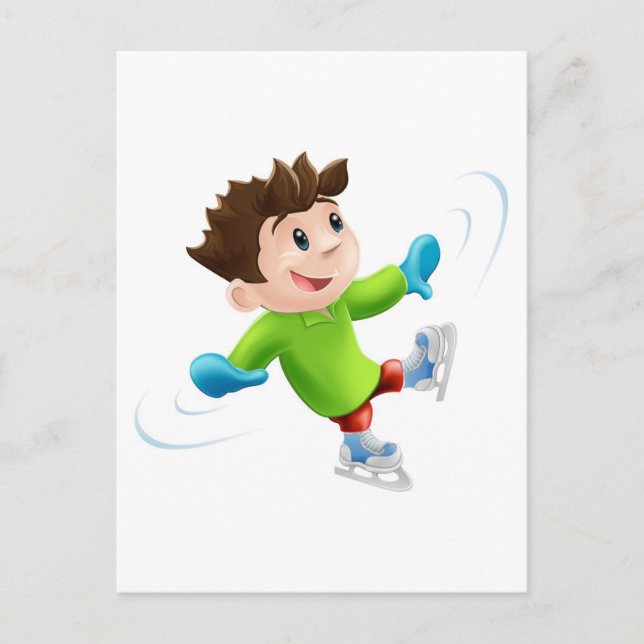 Ice skating cartoon postcard (Front)