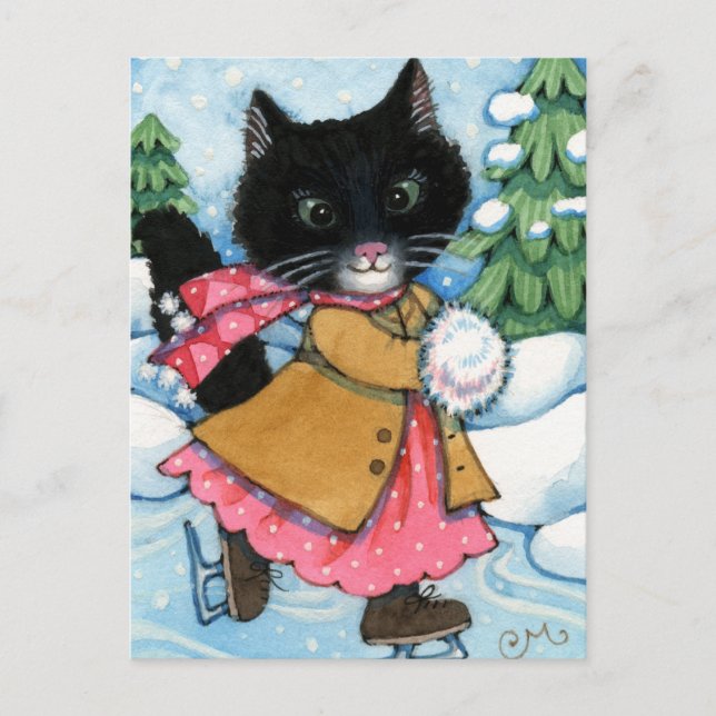 Ice Skating Cat - cute kitten Postcard (Front)