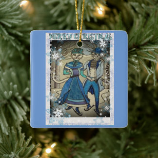 Ice Skating Cats Ceramic Ornament