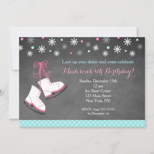 Ice Skating Chalkboard Birthday Invitations (Front)