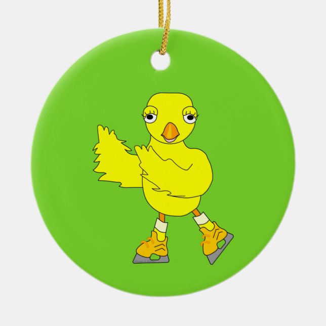Ice Skating Chick Ceramic Ornament (Front)