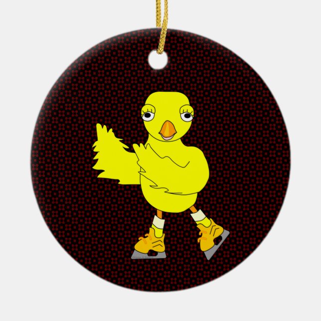 Ice Skating Chick Ceramic Ornament (Front)