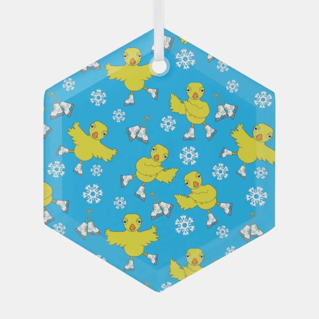 Ice Skating Chick Snowflake Pattern Glass Ornament (Front)