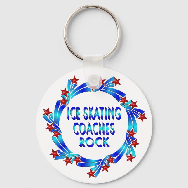 Ice Skating Coaches Rock Red Stars Keychain (Front)