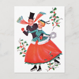 Ice Skating Couple on Christmas Postcard
