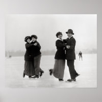 Ice Skating Couples, 1915. Vintage Winter Photo