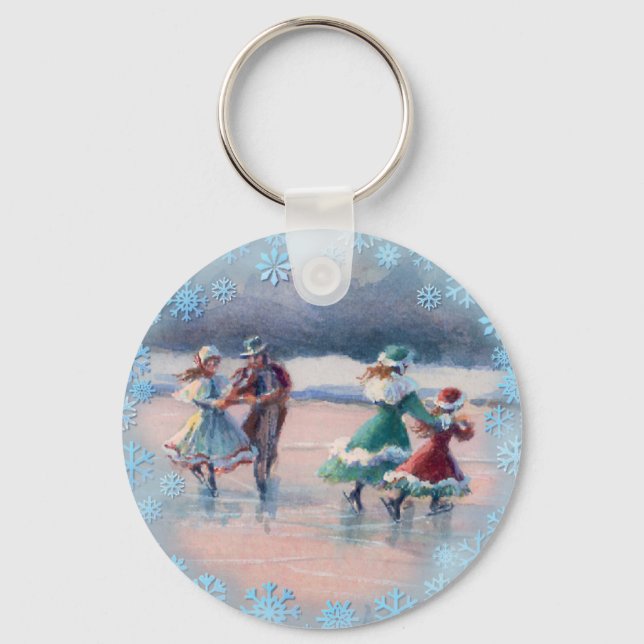 ICE SKATING COUPLES by SHARON SHARPE Card Keychain (Front)