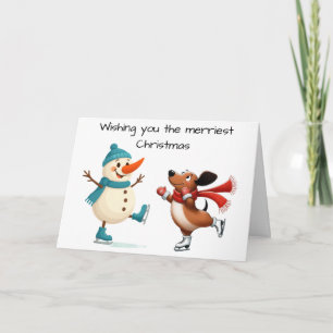 Ice Skating Dachshund Christmas Card