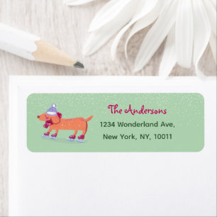 Ice Skating Dachshund Light Green Return Address