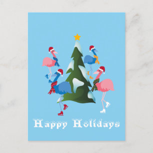 Ice Skating Flamingos  Christmas Card