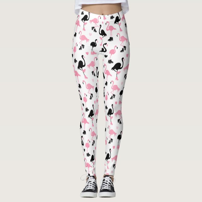 Ice Skating Flamingos Leggings (Front)