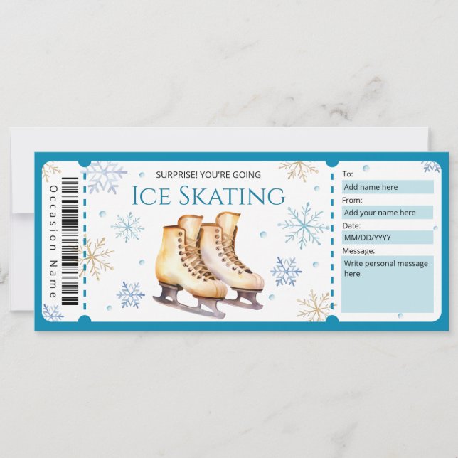 Ice Skating Gift Certificate Ticket Invitation (Front)