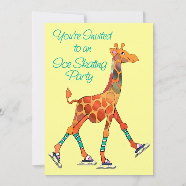 Ice Skating Giraffe Invitation (Front)