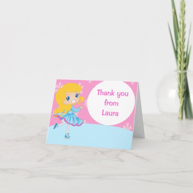 Ice Skating Girl Birthday Thank You Note Card (Front)