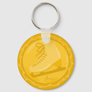 Ice Skating Golden Award Medal Keychain