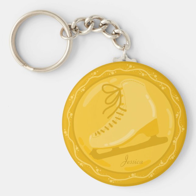 Ice Skating Golden Award Medal Keychain (Front)