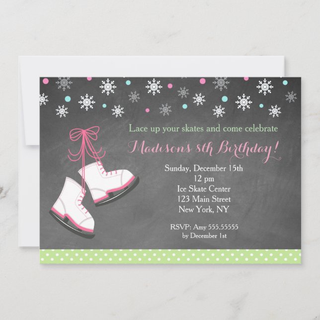 Ice Skating Ice Skate Birthday Invitations (Front)