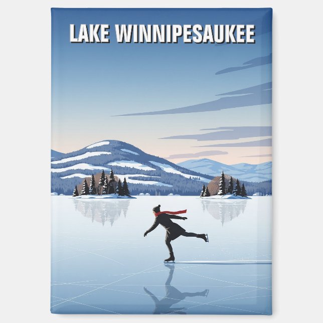 Ice Skating in Lake Winnipesaukee Travel Magnet (Front)