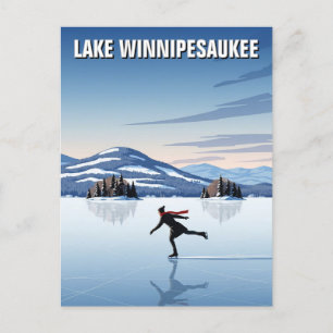 Ice Skating in Lake Winnipesaukee Travel Postcard