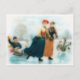 Ice skating in Norway - funny vintage graphics Postcard