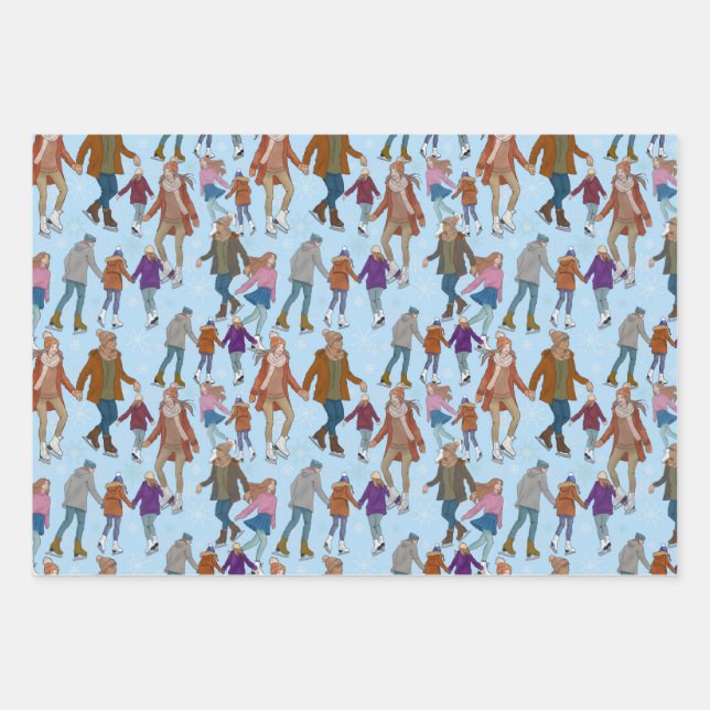 Ice Skating In The Park Wrapping Paper Sheet (Front)