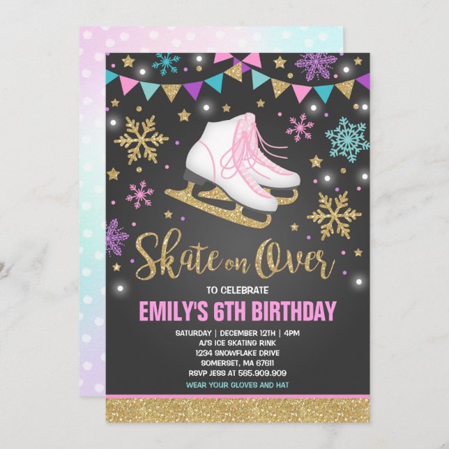 Ice skating Invitation Ice Skating Party Gold (Front/Back)