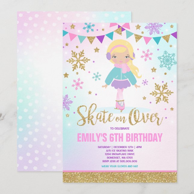 Ice skating Invitation Ice Skating Party Gold (Front/Back)