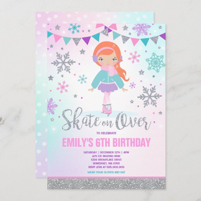 Ice skating Invitation Ice Skating Party Silver (Front/Back)