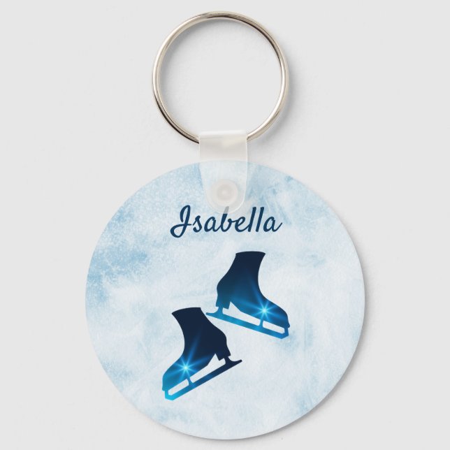 Ice skating keychain figure skates blue stars (Front)