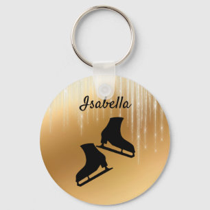 Ice skating keychain ice skates Gold icicle
