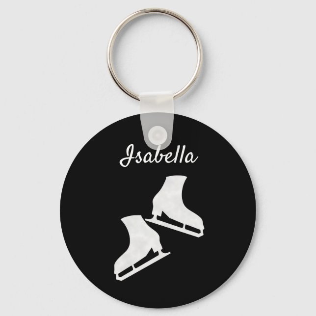 Ice skating keychain ice skates white on black (Front)