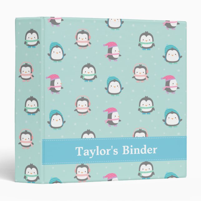 Ice Skating Little Penguins Pattern For Kids Binder (Front/Spine)