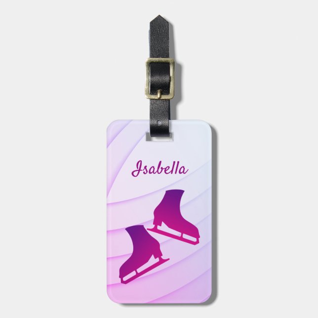 Ice skating luggage tag figure skates purple pink (Front Vertical)