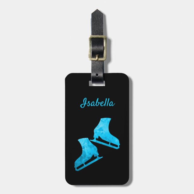 Ice skating luggage tag figure skates turquoise (Front Vertical)