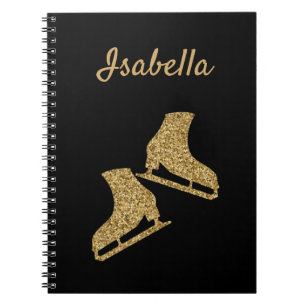 Ice skating notebook figure skate gold glitter