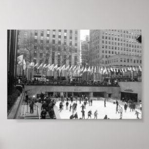 Ice Skating NYC Rockefeller Centre, Black & White Poster