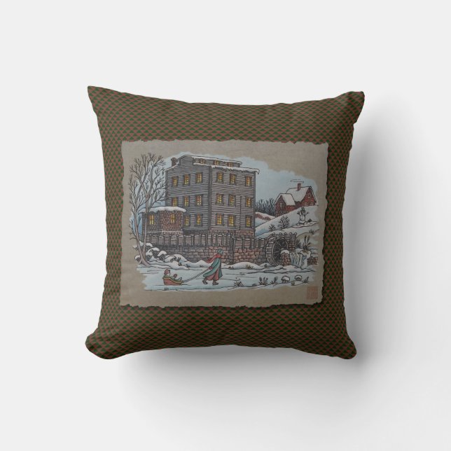 Ice Skating On Gristmill Pond Throw Pillow (Front)
