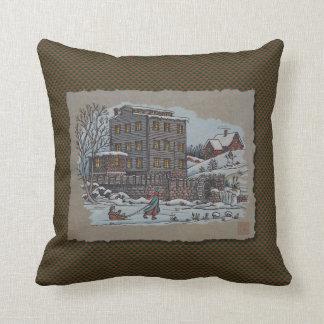 Ice Skating On Gristmill Pond Throw Pillow
