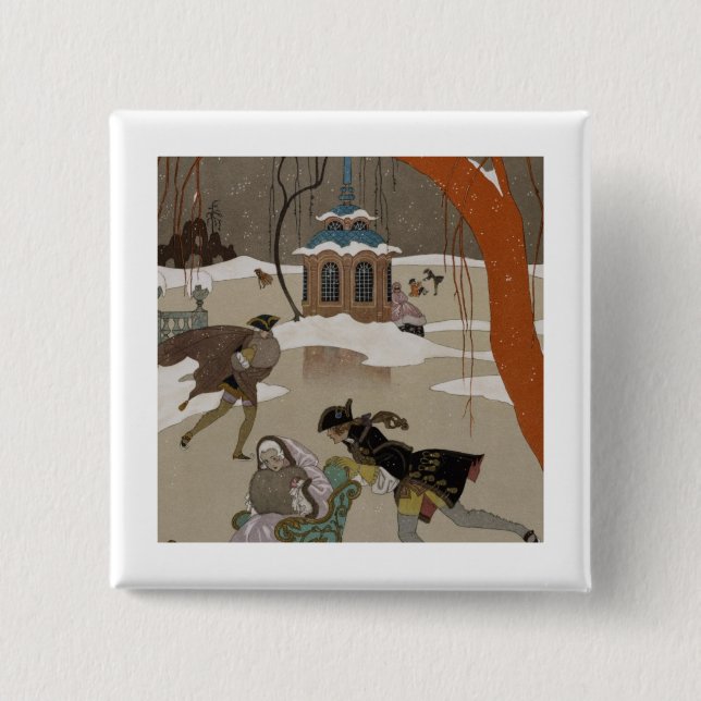 Ice Skating on the Frozen Lake 2 Inch Square Button (Front)