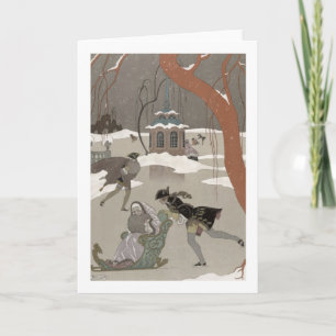 Ice Skating on the Frozen Lake, illustration for Holiday Card