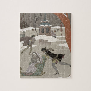Ice Skating on the Frozen Lake,  illustration for Jigsaw Puzzle