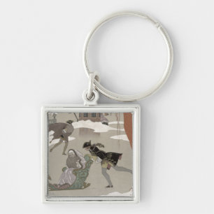 Ice Skating on the Frozen Lake,  illustration for Keychain