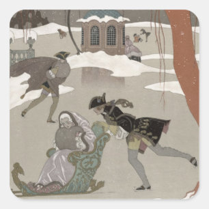 Ice Skating on the Frozen Lake,  illustration for Square Sticker