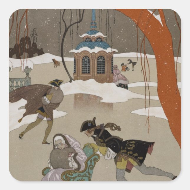 Ice Skating on the Frozen Lake Square Sticker (Front)