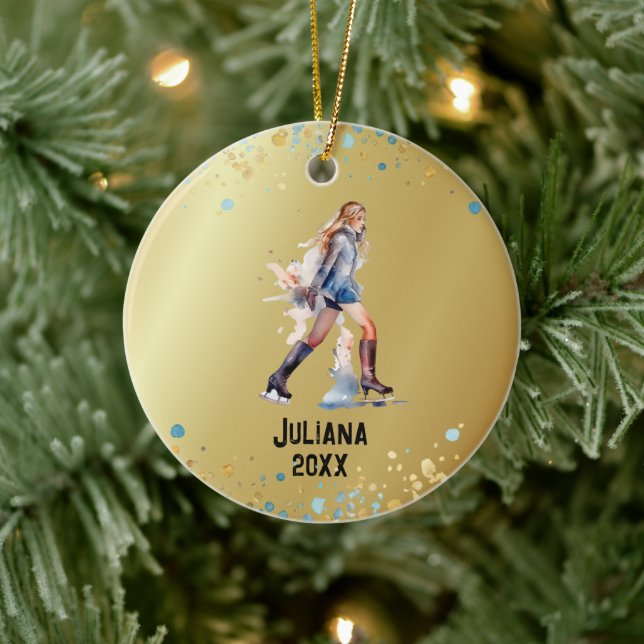 Ice-Skating Ornament, Ice Hockey Girls Christmas  Ceramic Ornament (Tree)