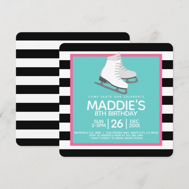 Ice Skating Party Birthday Invitations (Front/Back)
