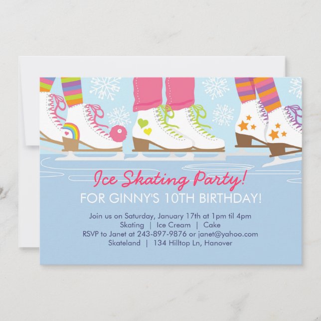 Ice Skating Party for Girls Invitation (Front)