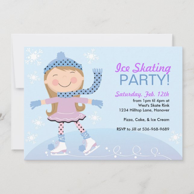 Ice Skating Party Invitations with girl skating (Front)