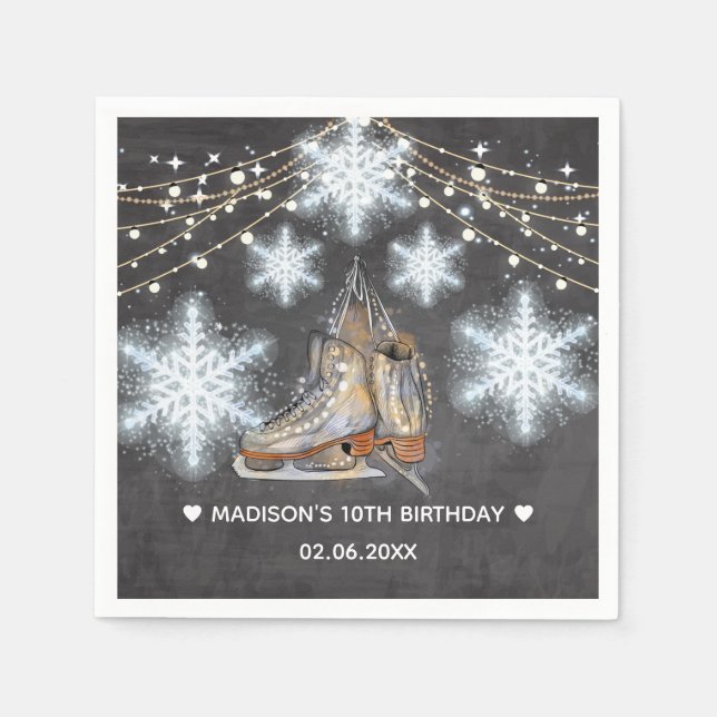 Ice Skating Party Personalized Birthday Napkin (Front)